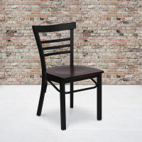 Flash Furniture Hercules Series Black Ladder Back Metal Restaurant Chair with Mahogany Wood Seat XU-DG6Q6B1LAD-MAHW-GG